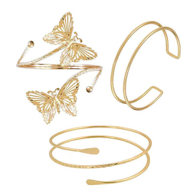 Geometric Metal Arm Bangle Set: Adjustable, Hollow, Exaggerated Design for Women