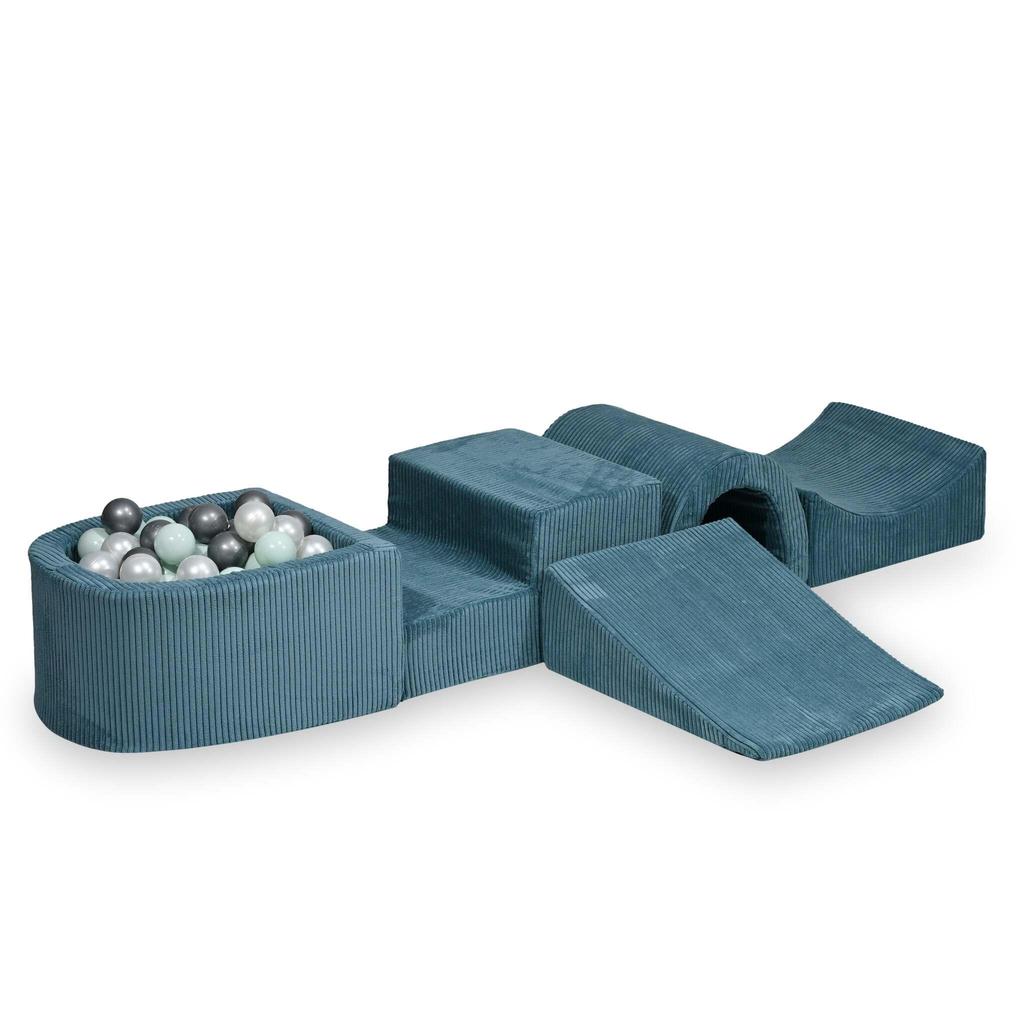 Foam Playground with Bridge Corduroy Blue 100 Balls: Pearl, Silver, Light Mint