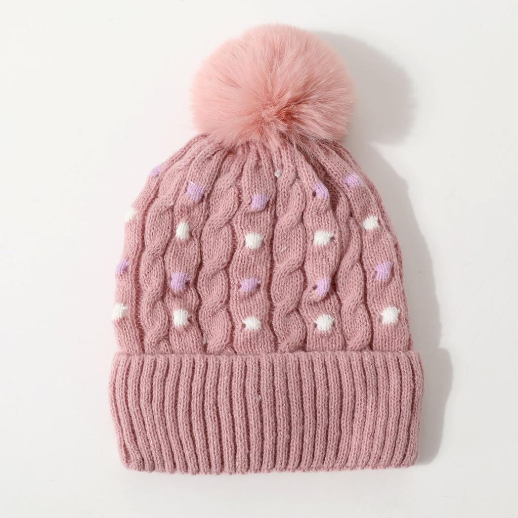 Neue Wintermütze mit Bommel für Damen, vielseitige Strickmütze mit Polka-Dots, Samt-Ohrenschutz, winddicht und warm, trendig