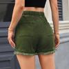 Elastic-waist Drawstring Casual High-waisted Furred Denim Shorts
