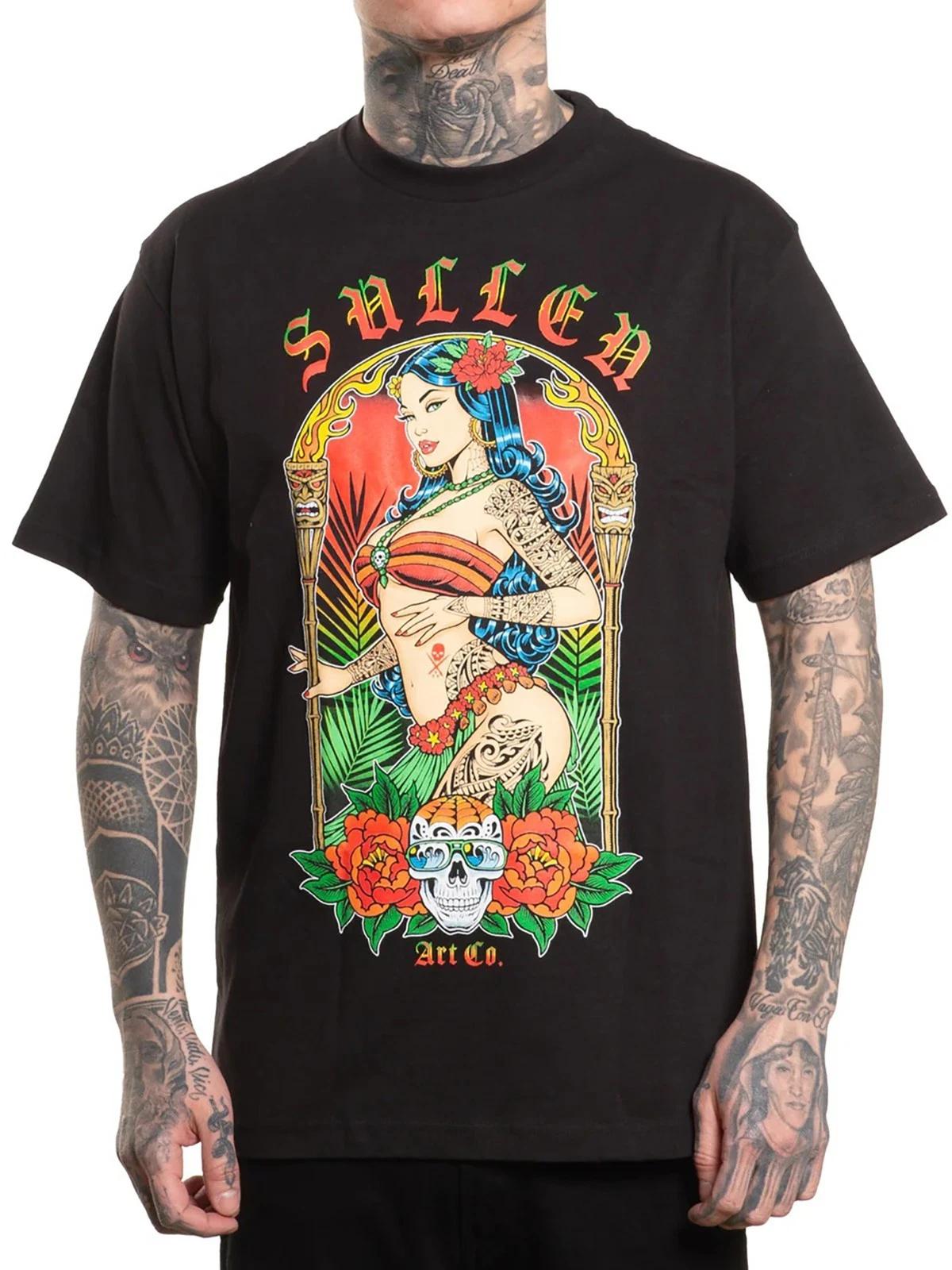

Sullen Men s Hula Girl Short Sleeve Standard T-shirt Tattoo Hawaiian Girl Tee XL