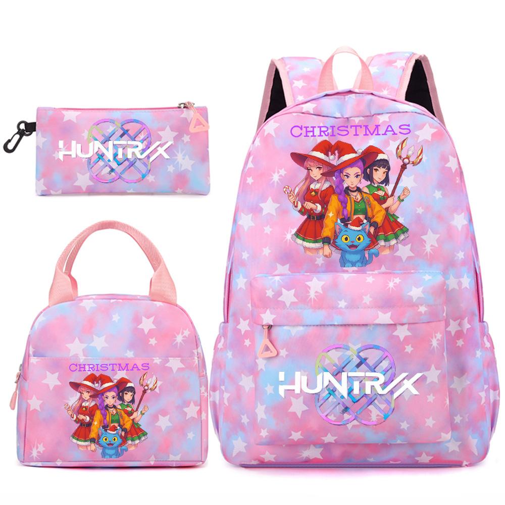 3Pcs/set Christmas Kpop Printed Backpack Handbag Pencil Case for Teenger Student Girl Boy Schoolbag Kid Bookbag Large Capacity Travel Bag Gift
