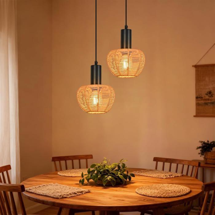 Pendant Light - NETTLIFE - Braided Rattan Model - E27 Socket - Black - Wicker Lampshade