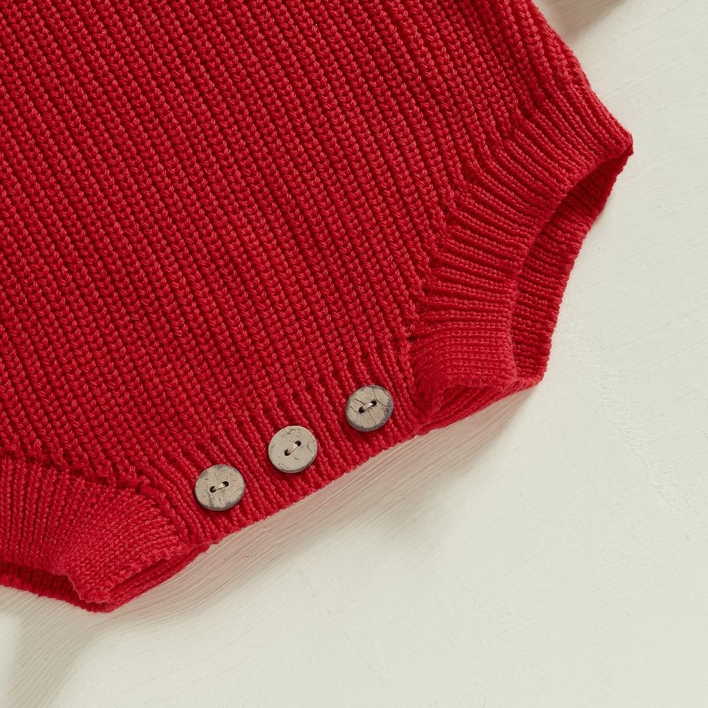 Baby Girl Valentine 's Day Romper Long Sleeve Round Neck Letter Embroidery Knit Bodysuit Newborn Outfit