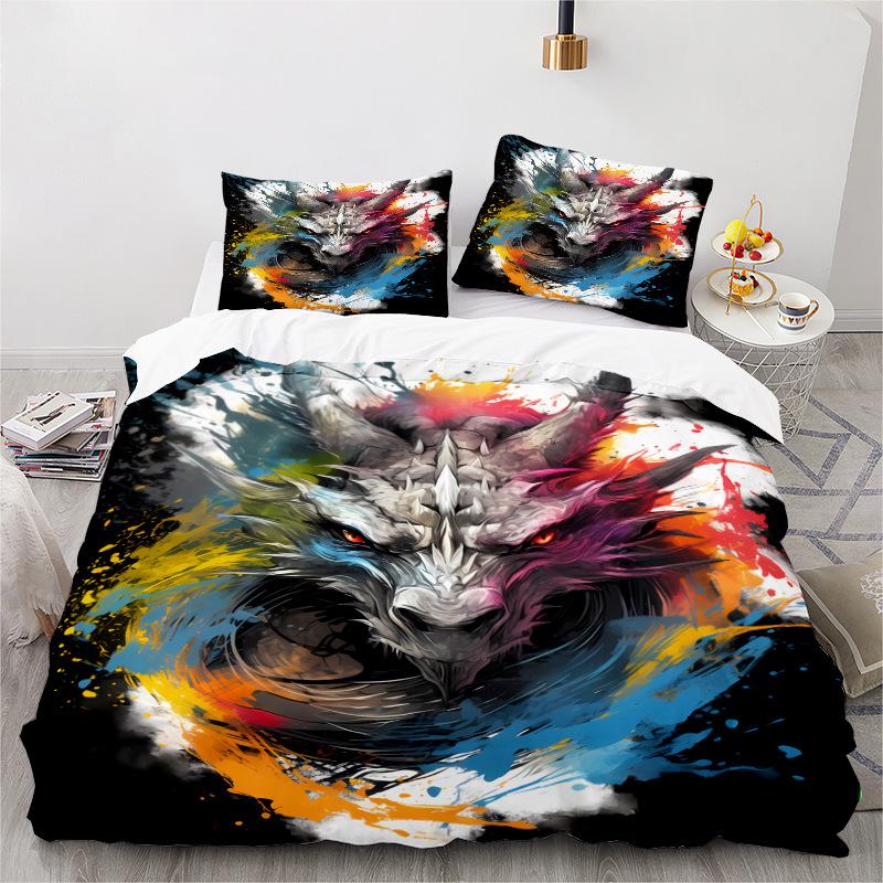 Wolf Head Series 3D Digital Printing Three-Piece Bedding Kit Sheet Quilt Cover