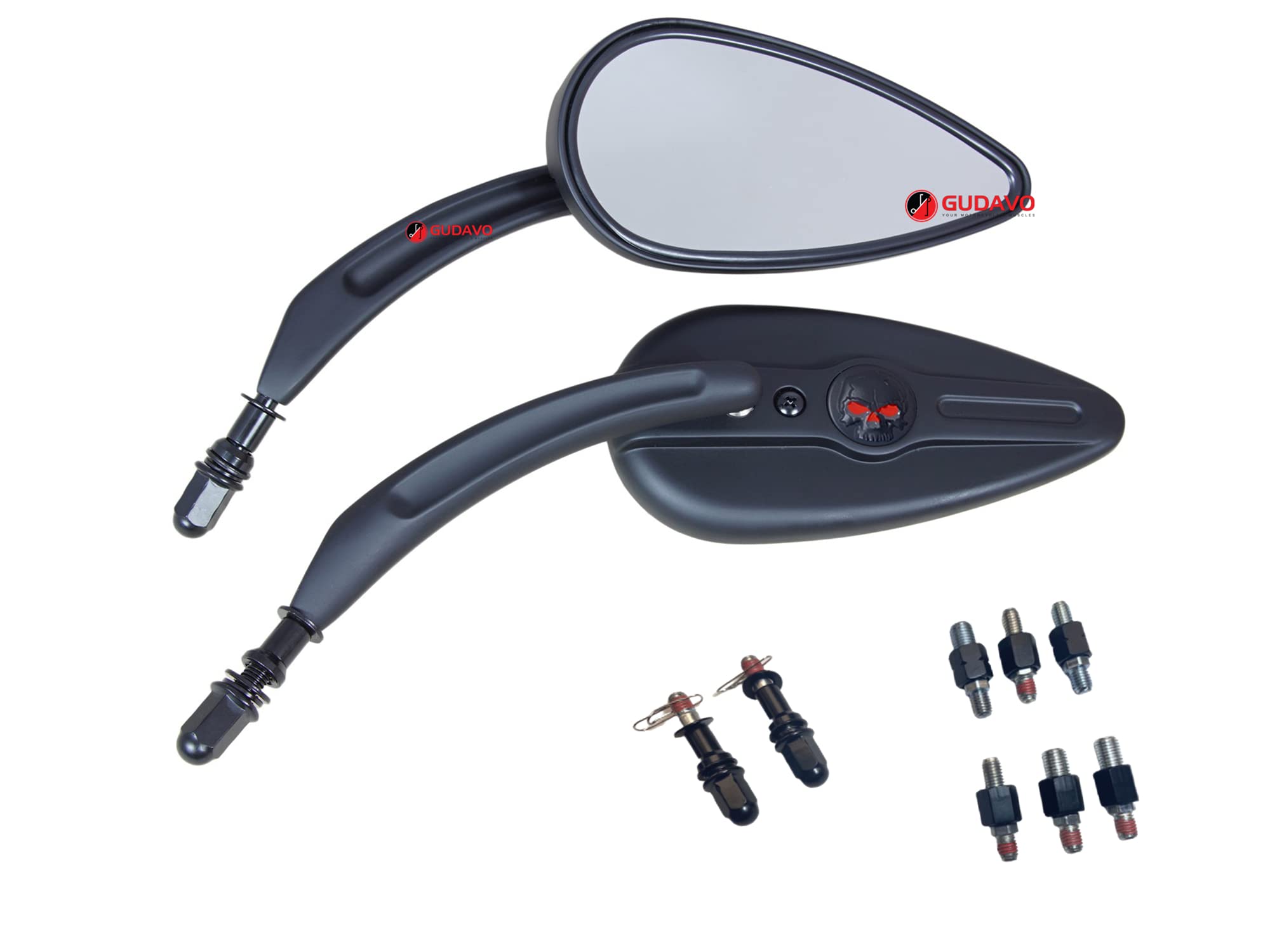 

Motorcycle Universal Mirror, All Aluminum Skull, Skull, Chrome and Black, Harley Mirror, 0.3 inch чёрный