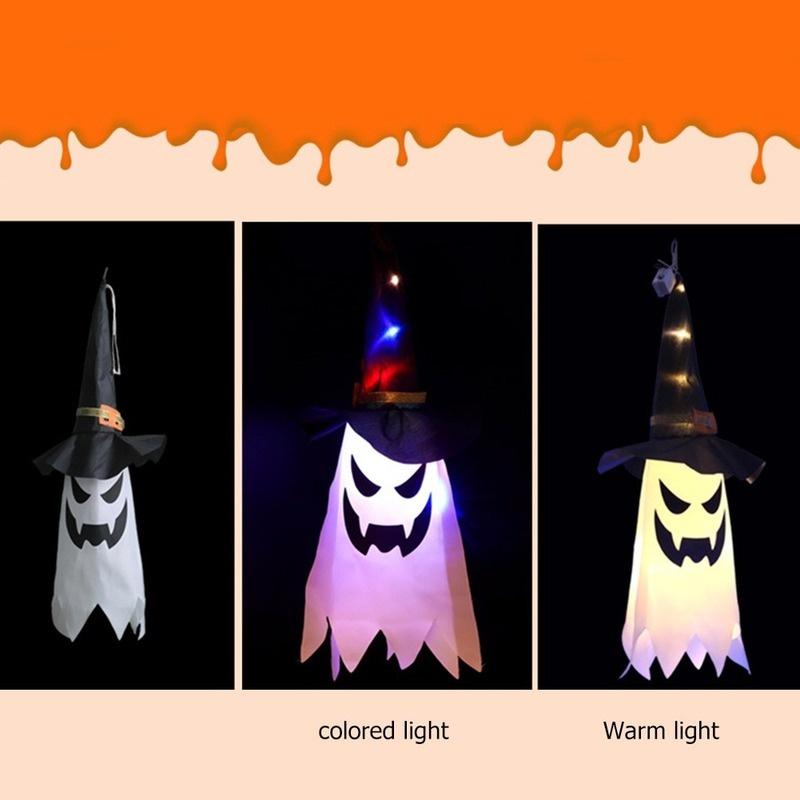 Halloween Dekoration LED Blinklicht Gypsophila Ghost Festival Dress Up Glowing Wizard Ghost Hat Lampe Dekor Hängende Laterne
