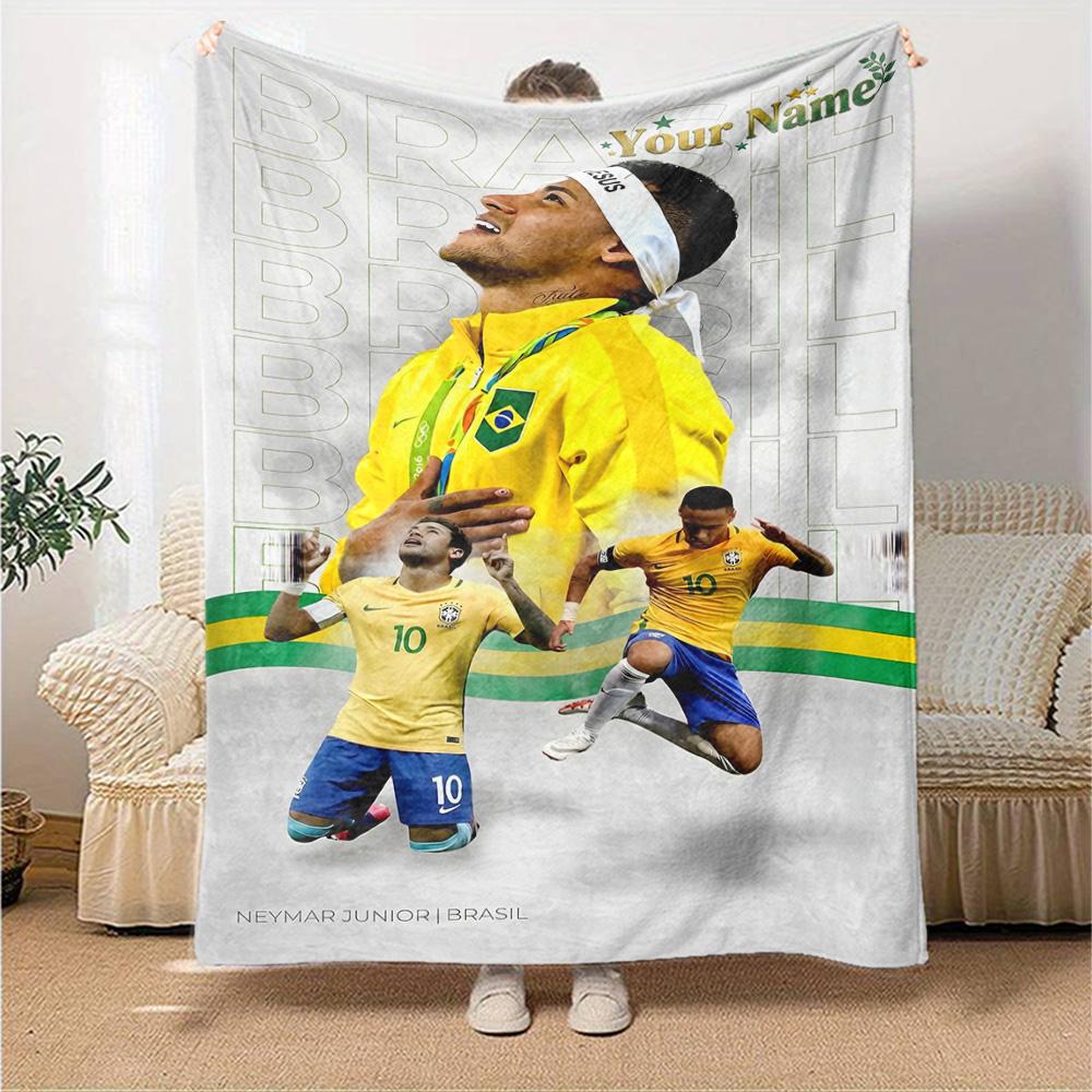 Brazilian Football Celebration Personalized Text Blanket Multi-purpose Customizable Blanket Comfortable Suitable for Chair Picnics Bed Couch