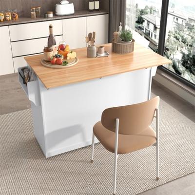 Service Cart Serving Trolley with Folding Table Top, 120x46(70)x91cm, White, Castors Cabinet And Interchangeable Wooden Legs, Ideal for Kitchen Dining
