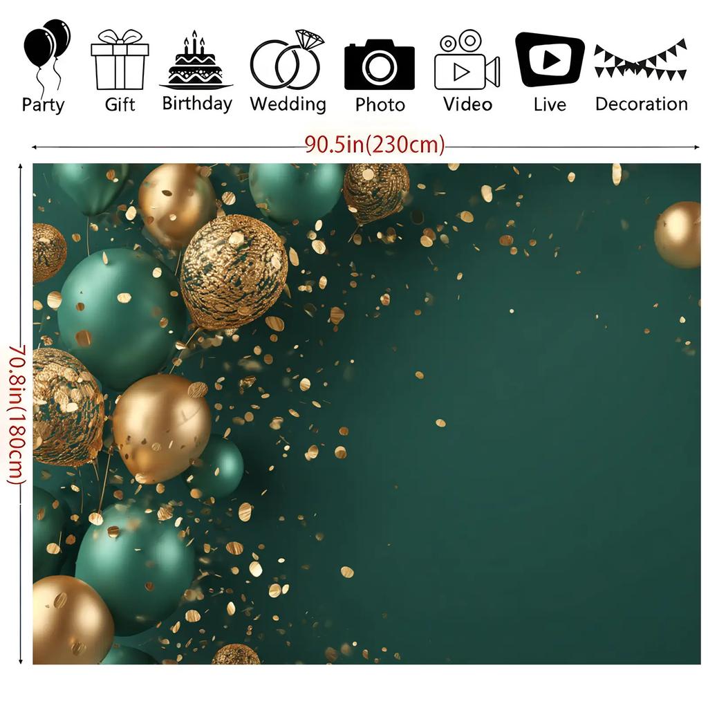 2D Plane 1 Green and Gold Balloon Festival Celebration Backdrop Cloth