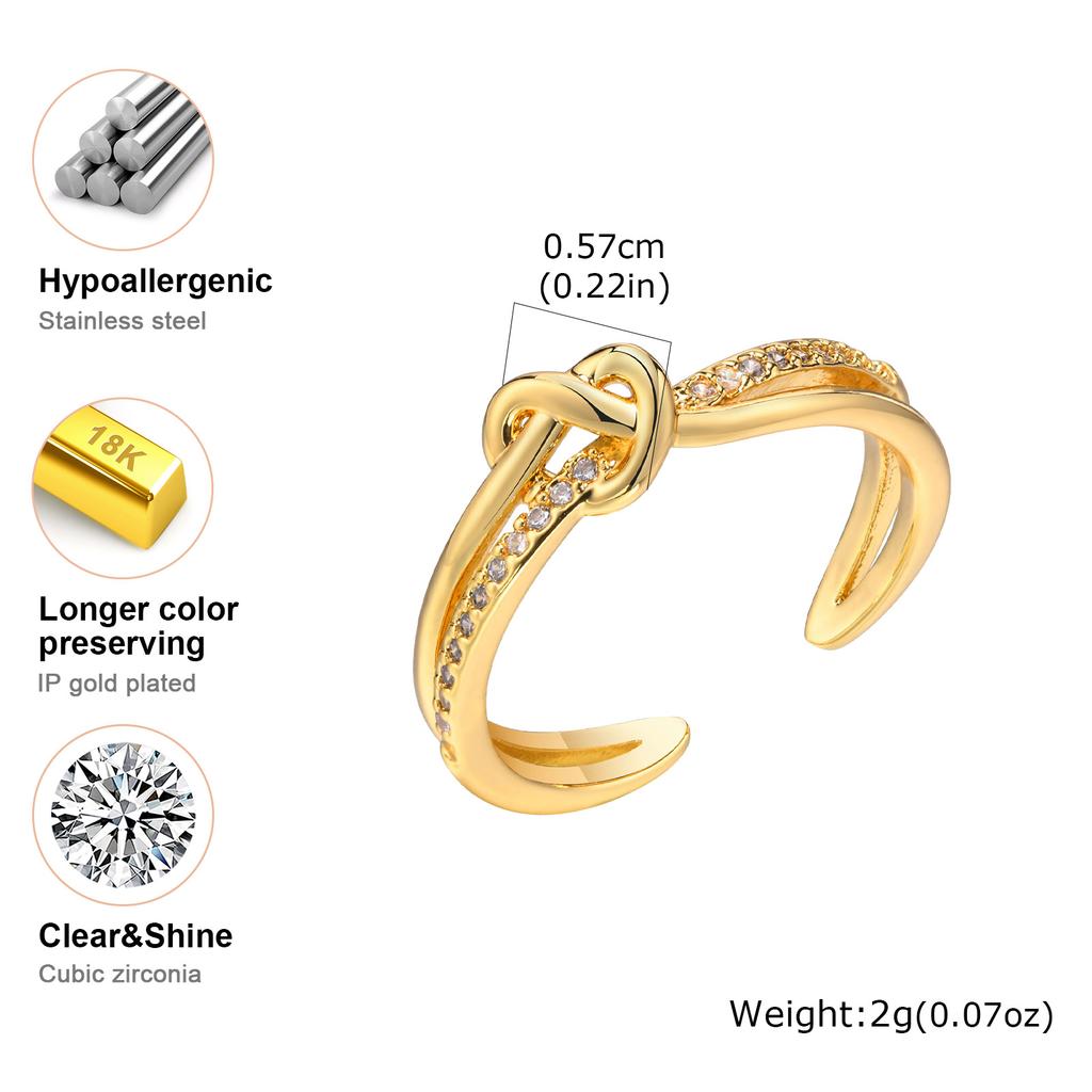 Fashion Stainless Steel Open Ring Minimalist for Women, Unique Adjustable Geometric Stacking Ring Gold Plated Waterproof Jewelry
