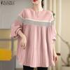 ZANZEA Women Casual Round Neck Loose Long Sleeve Blouse
