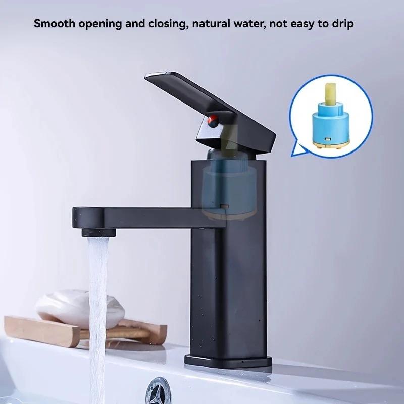 Stainless Steel Black Square Hot and Cold Dual-use Basin Faucet Home Kitchen Bathroom Cabinet Faucet