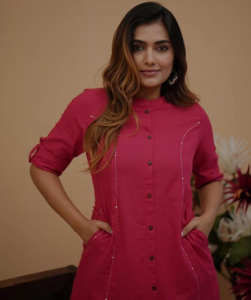 Women Designer Cotton Slub Kurta Pant Cord Set Indian Bollywood Top Tunic Kurti Dress