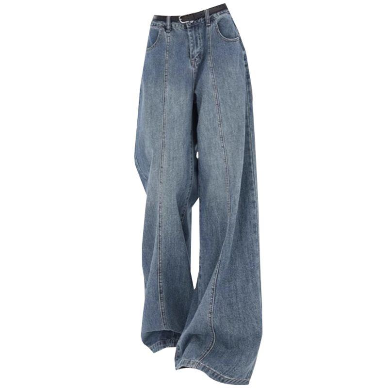 

Hong Kong Style Retro Blue High Waist Straight Pants Jeans Women clothes Summer 2025 New Slimming Wide Leg Pants Trousers Blue S