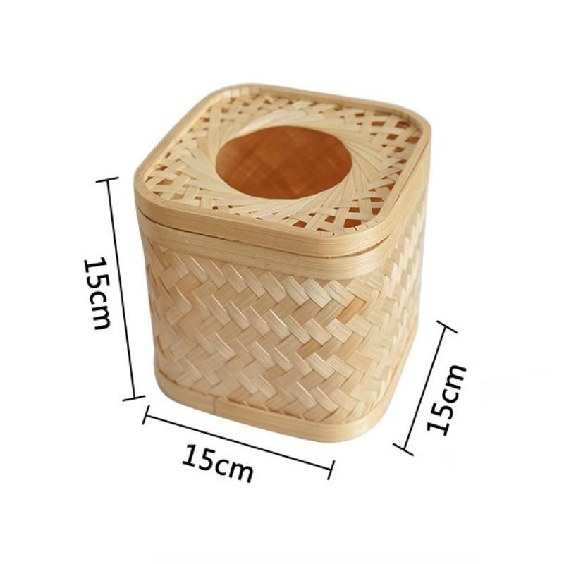 

Nordic Bamboo Tissue Box Retro Living Room Tissue Boxes Dining Room Desktop Square Napkin Box Simple Weave Small Storage Basket