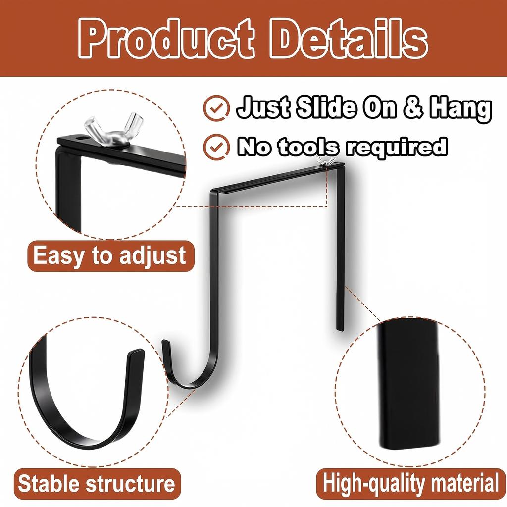 Gancho Ajustable de 6 a 11 Pulgadas, Gancho Colgante Telescópico Negro Grande para Corona y Soporte de Luces, Decoración para Monumento de Cementerio