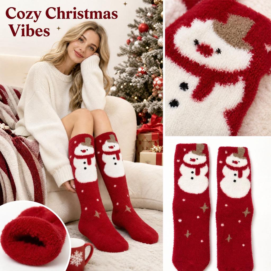 Women's Christmas Plush Mid-Calf Sleep Socks Soft Cozy Winter Warm Socks for