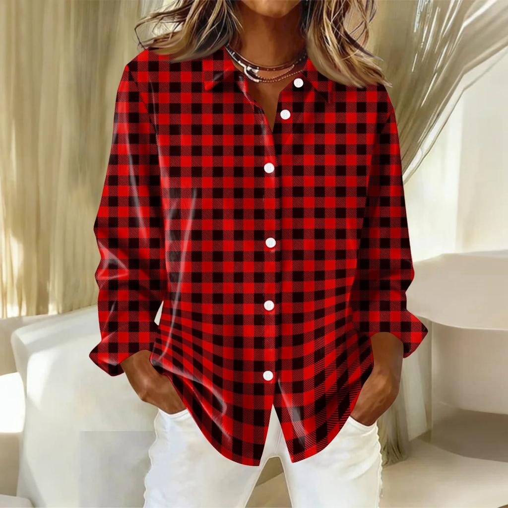 Women's Shirt Blouse Christmas Print Button Long Sleeve Casual Basic Shirt Collar Regular Top