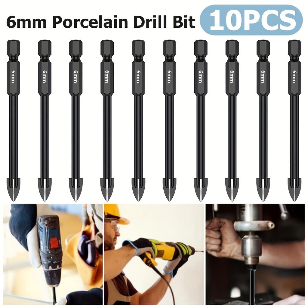 10pcs Tile Porcelain Drill Bit 6mm Alloy Drill Bits Durable Full-grinding Glass Marble Drill Set Electric Screwdriver Bits