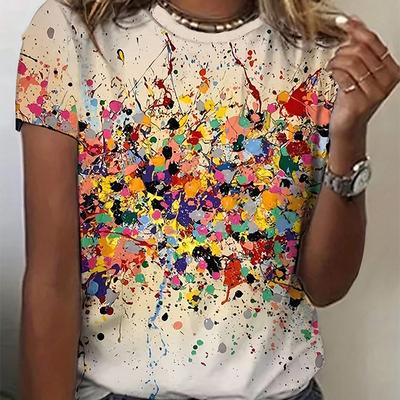 Mode Dames Schitterende Graffiti Print T-shirt Grappig Casual Ronde Hals Korte Mouwen T-shirt Zomer Dames Tee Shirt