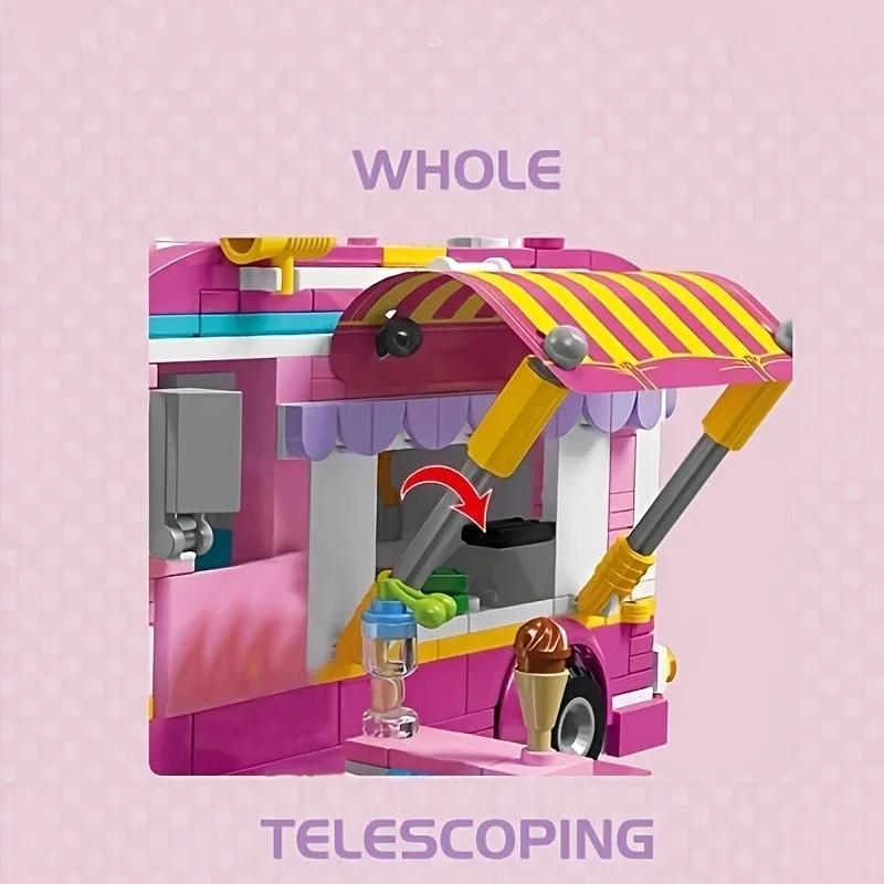 Ice Cream Truck Building Blocks City Street View Pink Car Ice Cream Store Asembly Bricks Children DIY Toys Holiday Gifts