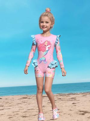 Mädchen-Badeanzug mit Rüschen, langärmelig, einteilig, mit Slip, CPC-zertifiziert für Kinder