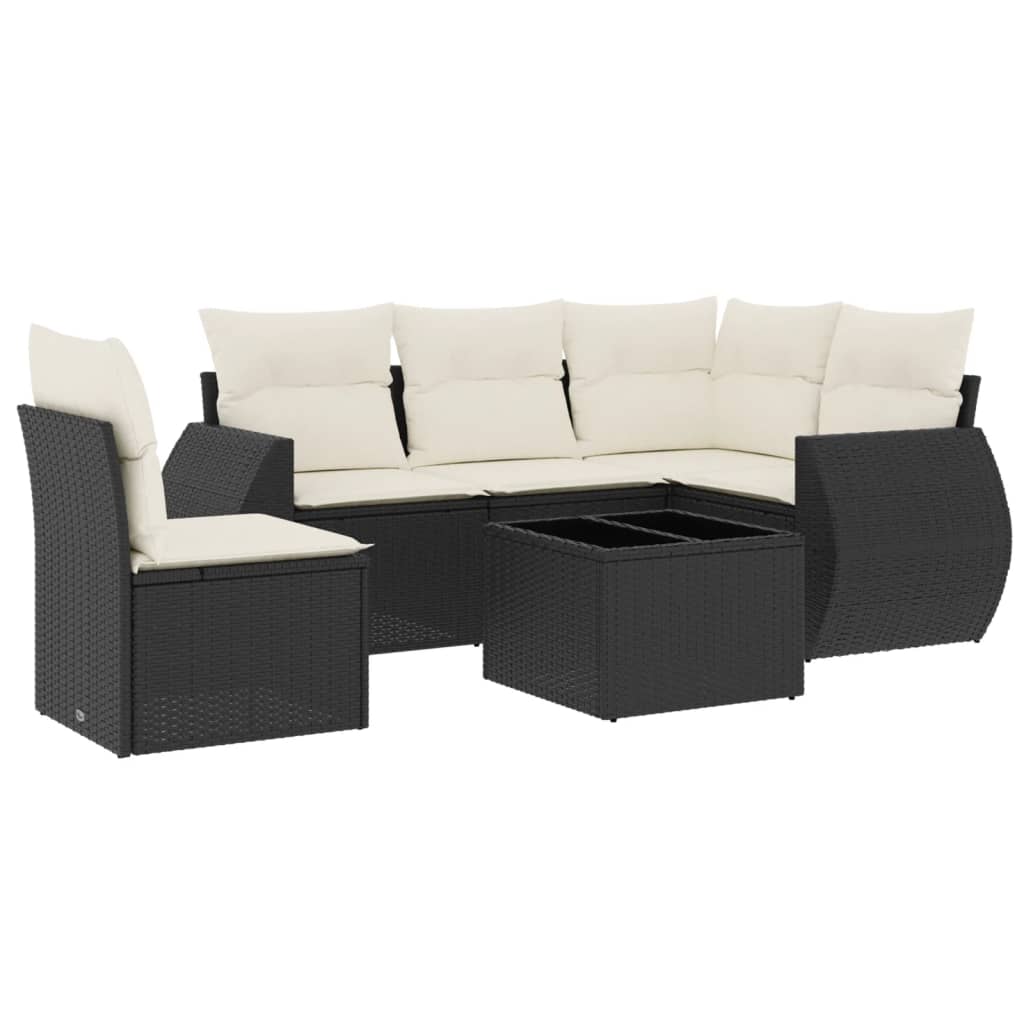 Vidaxl 6-Cz. Set di Mobili da Giardino con Cuscini, Polyrattan Nero
