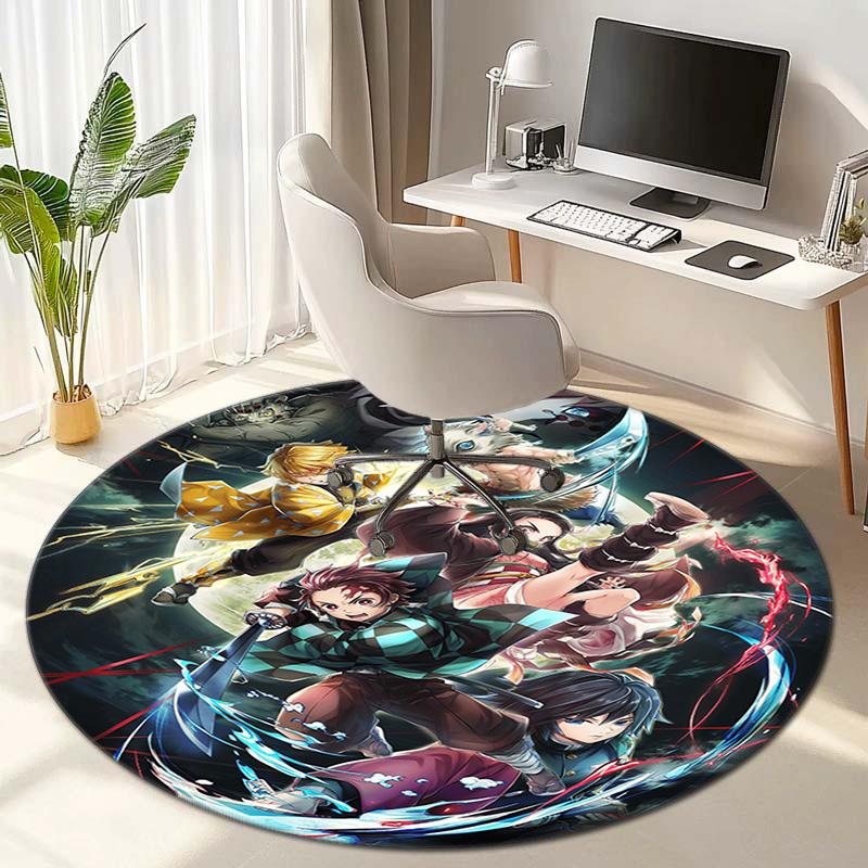Classic Japanese-style Cartoon Demon Slayer Round Rug, Home Soft Decorative Anti-slip Yoga Mat and Chair Mat, Outdoor Floor Mat Carpet K12