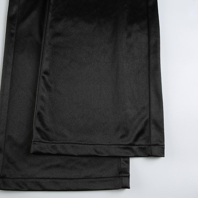 Pantalones acampanados de satén de tiro bajo casuales hipster de diseñador para mujer con múltiples bolsillos