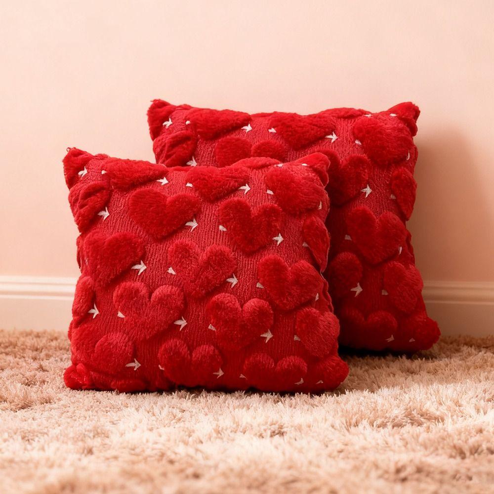 45*45 CM Heart Plush Pillow Cover Soft Throw Pillow Cover Embroidery Pillowcase Gift