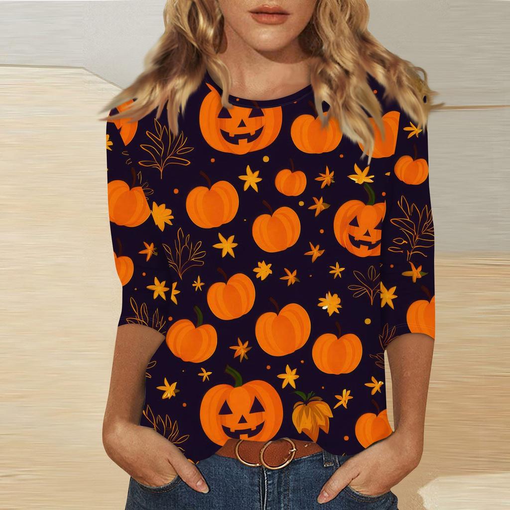 Women's Fashion Casual Round Neck Printed 3/4 T-shirt Top