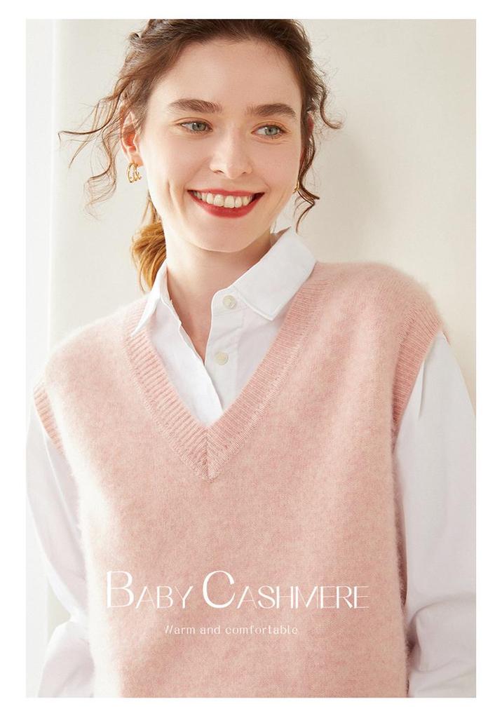 Women's Cashmere V-Neck Sleeveless Vest & Shawl Knit Sweater - Autumn/Winter Collection