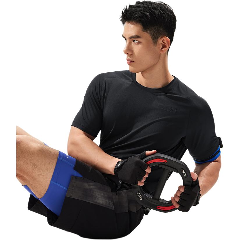 Li-Ning Breathable Solid Color Round Neck Versatile Sports Short Sleeve T-Shirt Men Tops Black ATSU031-1