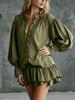 European and American new V-neck lantern sleeve ruffle edge dress women's long-sleeved casual vacation style solid color dress