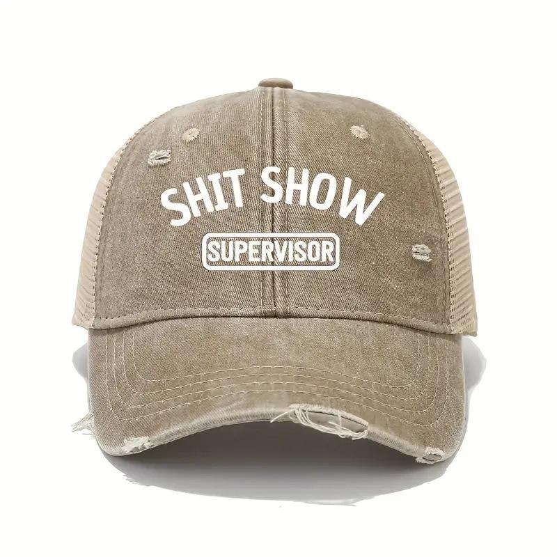 Letter Retro Washed Ripped Baseball Cap Breathable Mesh Cap Women'S Four-Season Sunshade Outdoor Versatile Cap Men