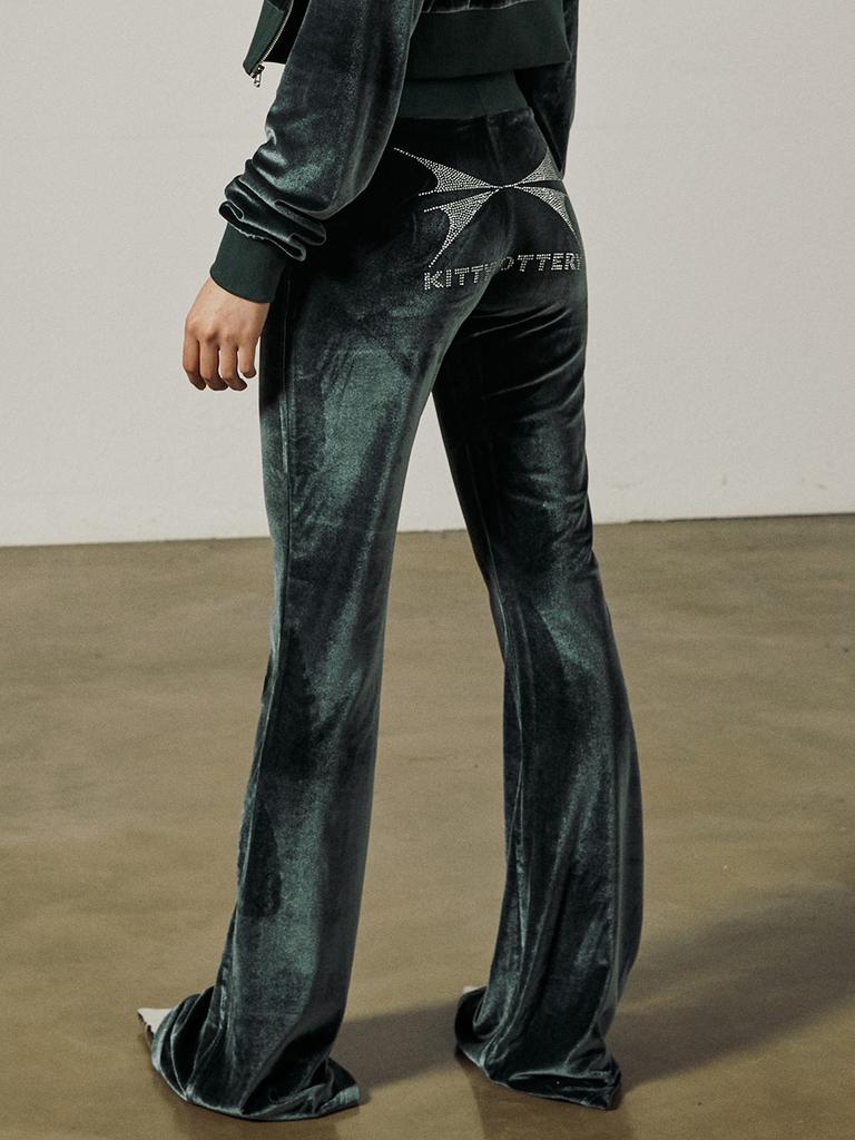 KITTY POTTERY Symbol Hotfix Velvet Bootcut Pants [Green]