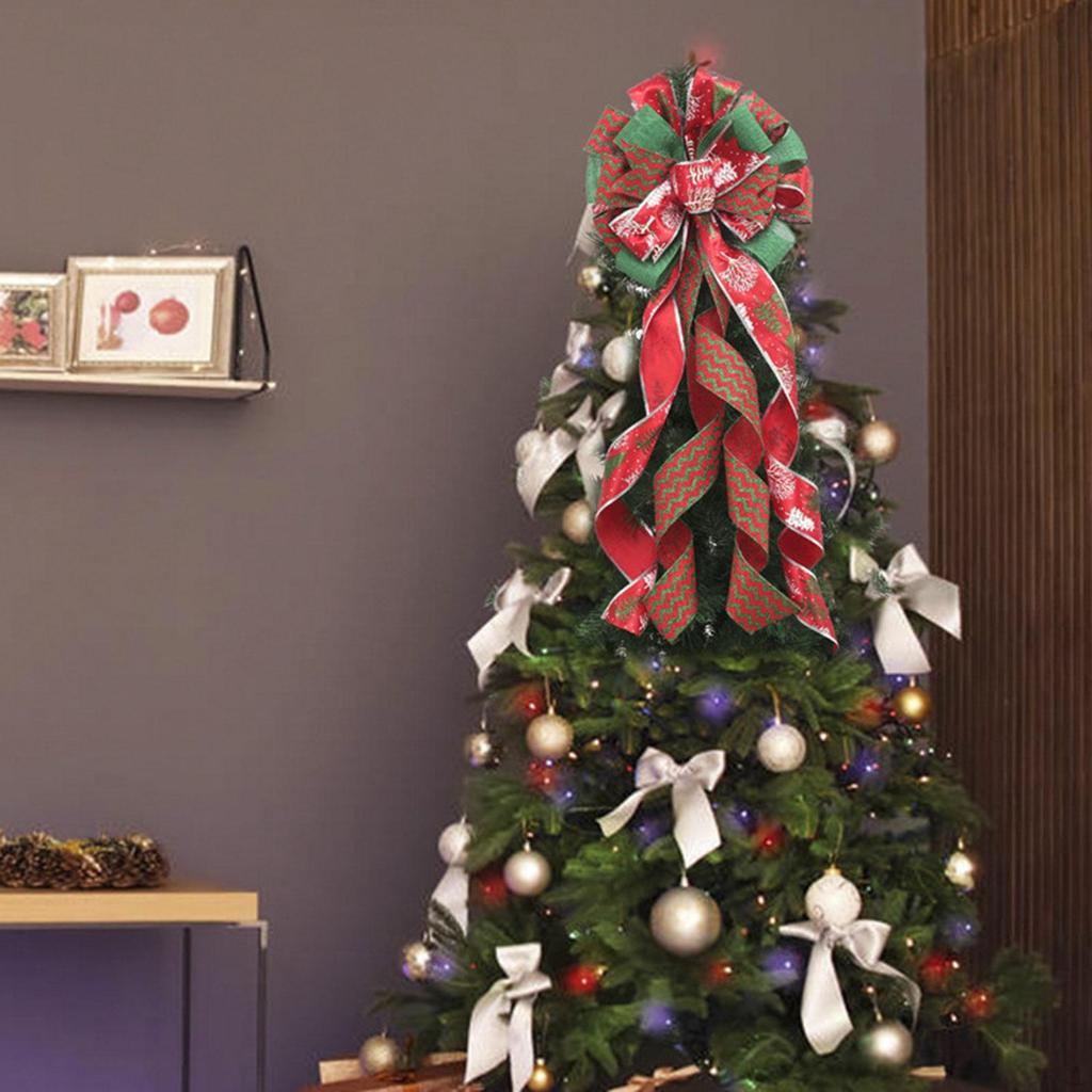 Christmas Tree Topper Bow Decoration Festive Xmas Decor Cute Ornament