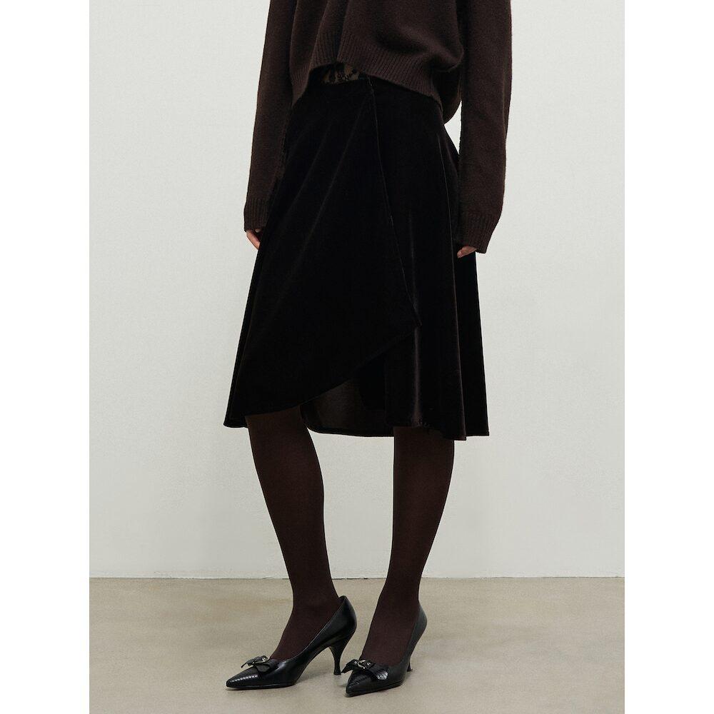 Anggae Velvet Midi Wrap Skirt Brown