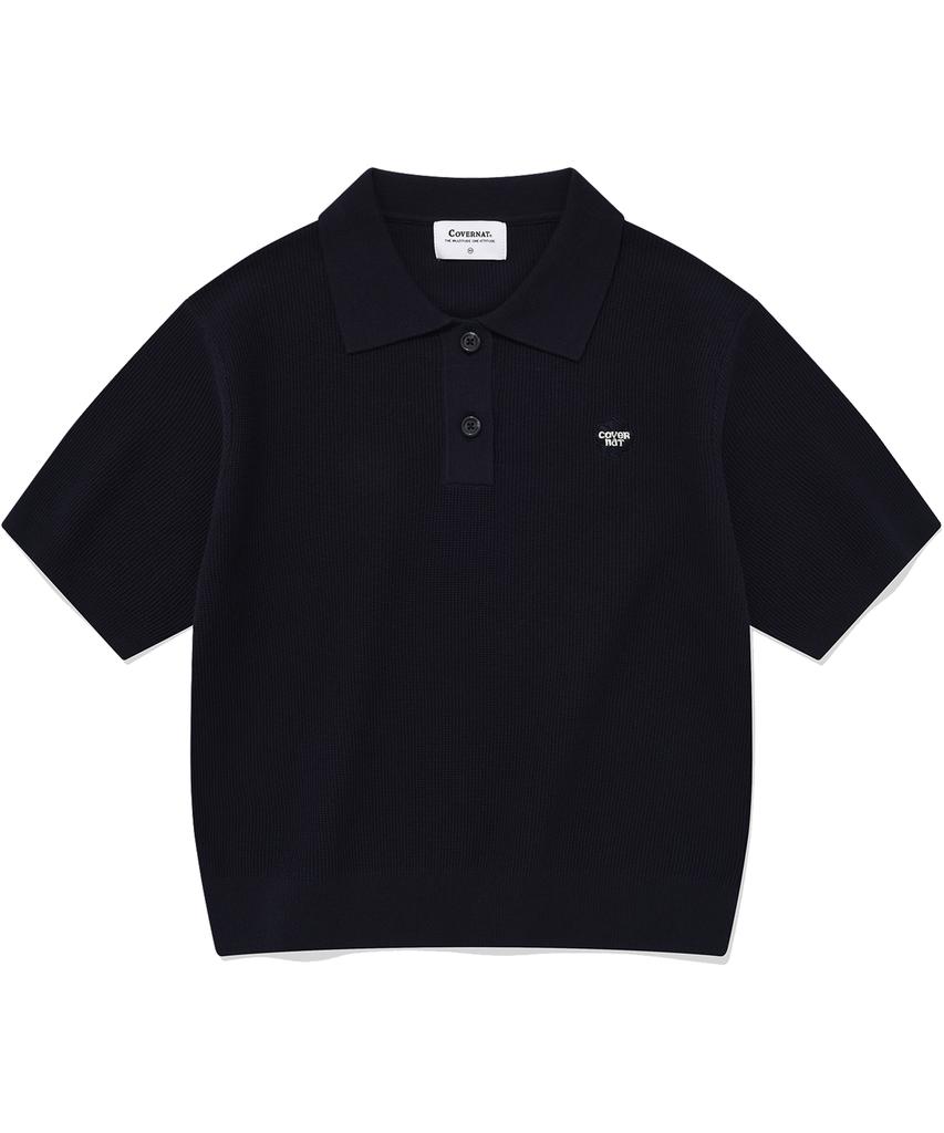 COVERNAT WOMAN Collared Half Knit Navy