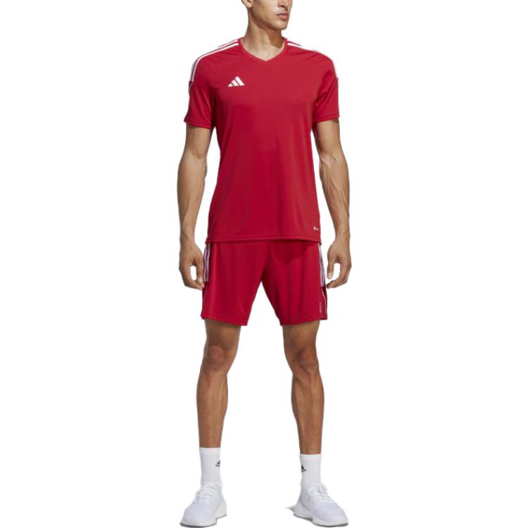 Adidas Three Stripe Logo Print Mid Waist Straight Leg Shorts Men Shorts Red IB8082