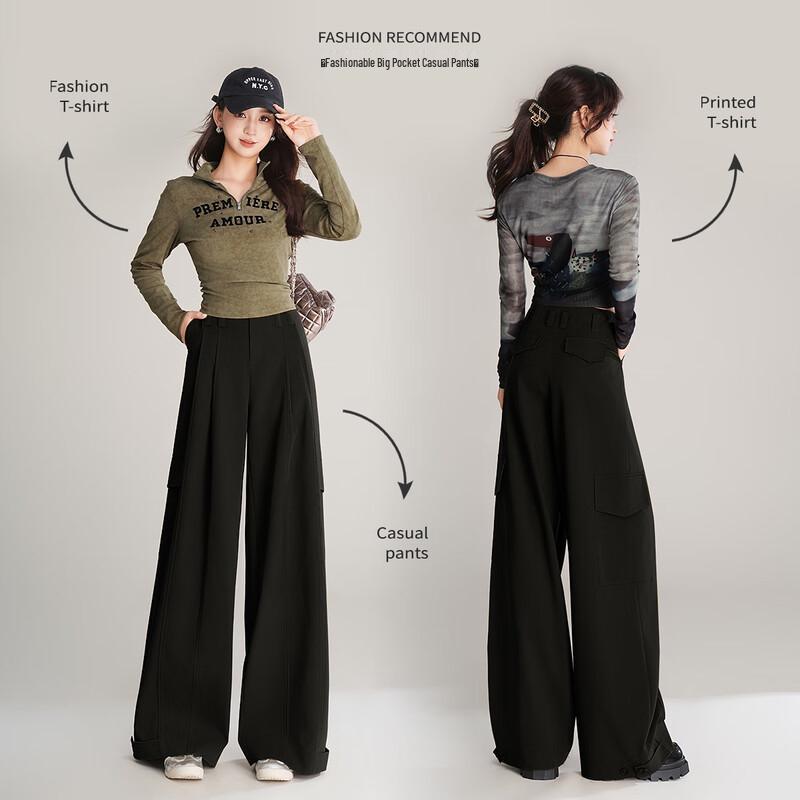 Bailuyu 2025 Autumn Loose Wide-Leg Cargo Pants with Adjustable Cuffs