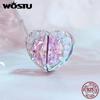 WOSTU 925 Sterling Silver Pink Couple Hearts Charm Star Bear Beads Dolphin Pendants Fit Original Bracelet DIY Jewelry