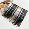 Japan and South Korea sweet imitation cashmere plaid warm shawl scarf unisex autumn and winter fashion versatile fringed scarf