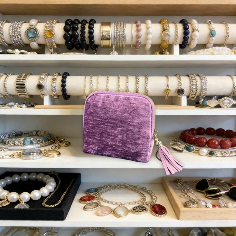 Chenilles Jewelry Organizer With Multiple Layers And Tassels Stylish Storage Bag Multi Compartment Container