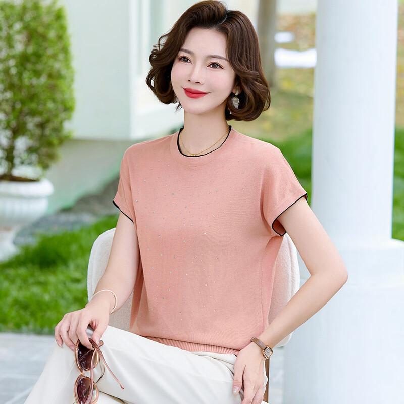 

Fashionable Mom Summer Ice Silk Short Sleeve Top XL