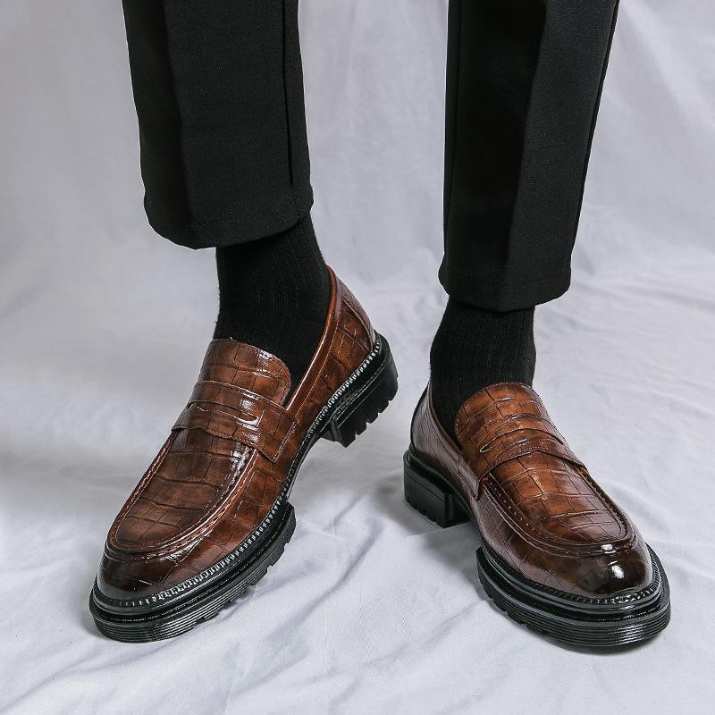 Four Seasons Trendy Men's Fashion Leather Slip-on Loafers with Thick Sole