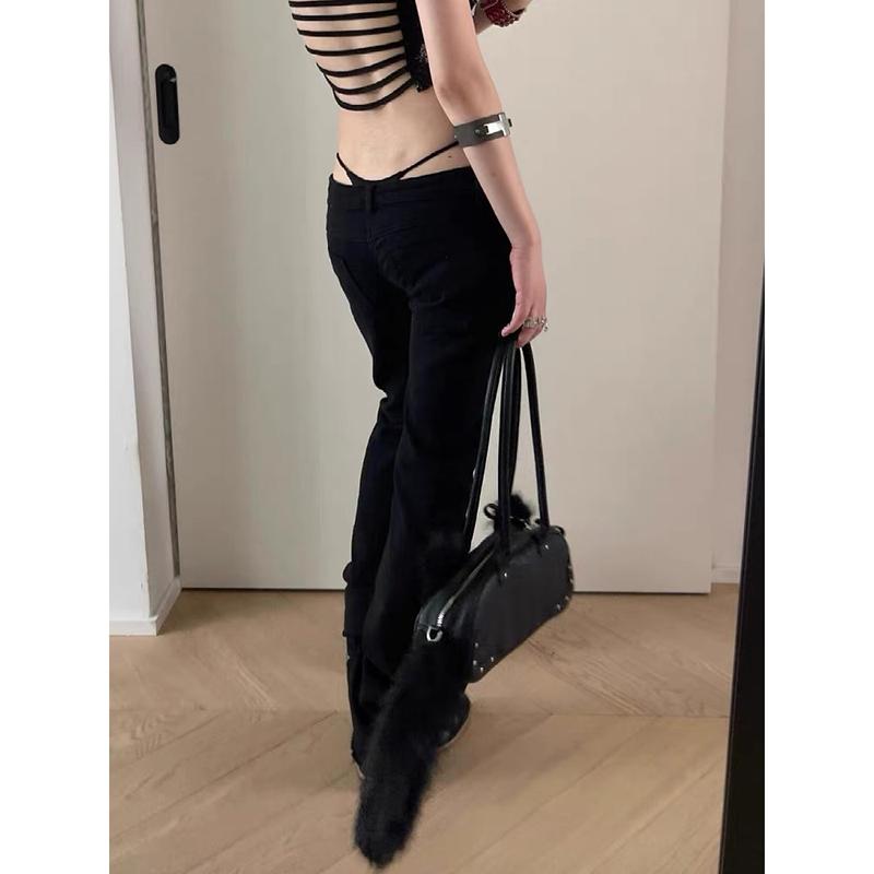 Damskor Låg midja Jeans Svarta Utsvängda Denimbyxor Gyaru Amerikansk Retro Koreansk Cyberpunk Trumpetjeans Y2k Skinny Klockbottnar