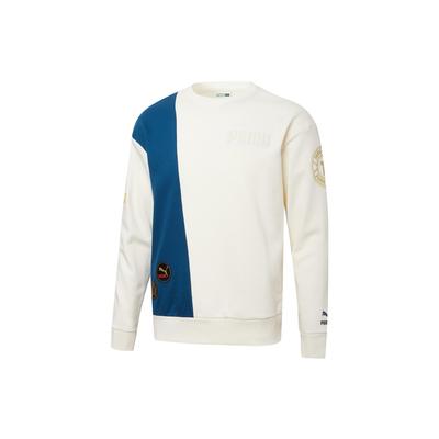 Puma Sweat-shirt ras du cou colorblock à logo Tops unisexes Blanc 537008-65