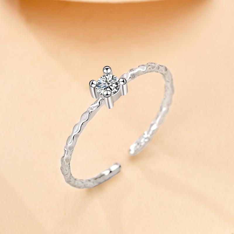 Korean Fashion S925 Sterling Silver Zircon Open Ring for Women